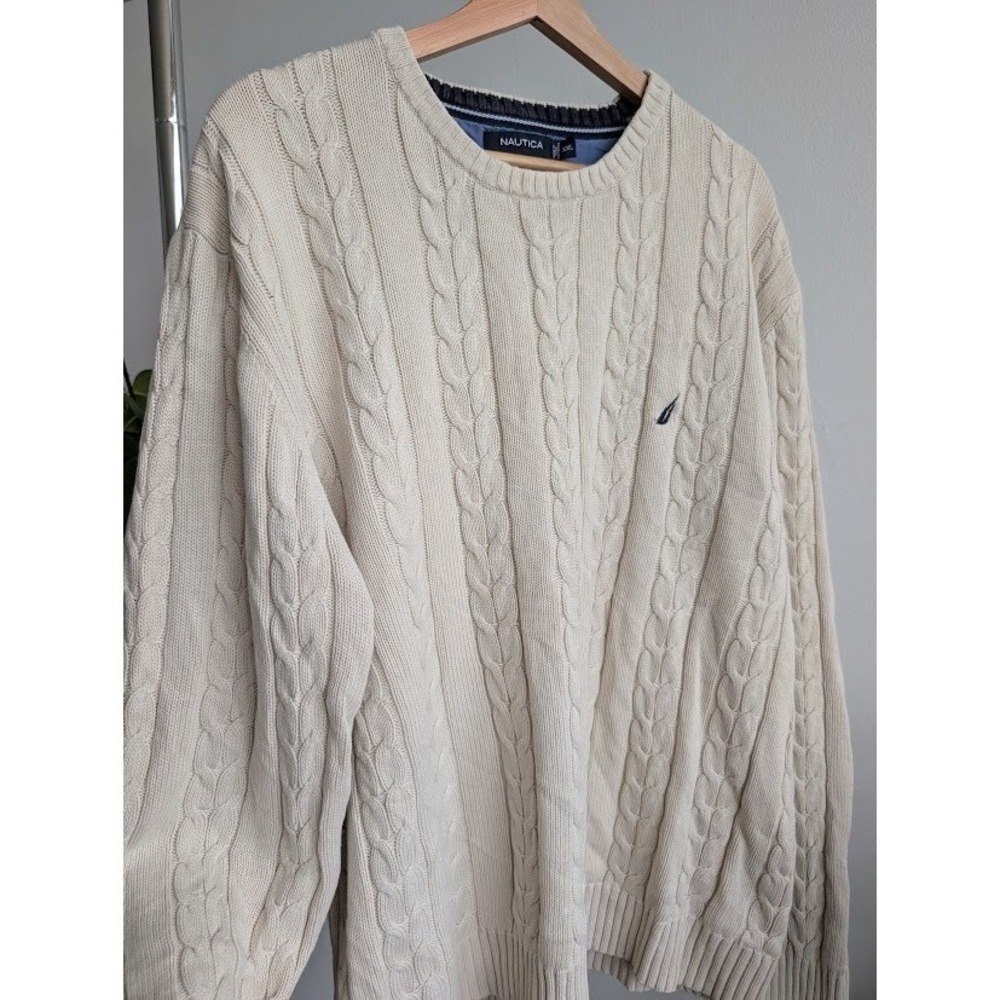 Vintage 90s Y2K cable knit sweater XXL Nautica white preppy fisherman old money